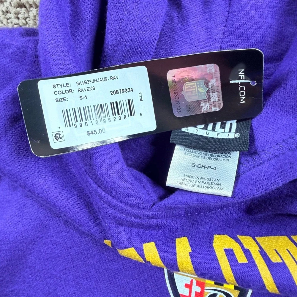 NFL Baltimore Ravens Kids Charm City Maryland Purple Hoodie Size 4 small outdoor